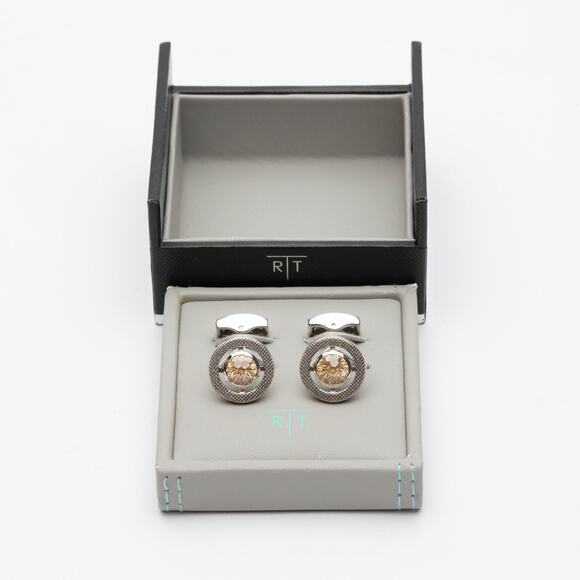 Tateossian Halo Rhodium Plated Round Cufflinks - Picture 6 of 8